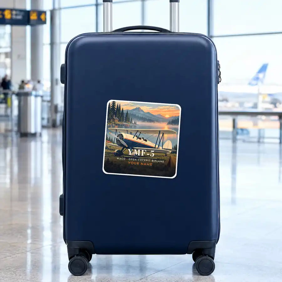 Waco YMF-5 - 3D + Name - Square Sticker - Suitcase