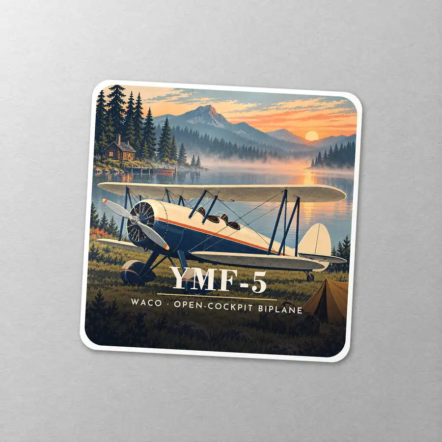 Waco YMF-5 - 3D - Square Sticker - Close-up
