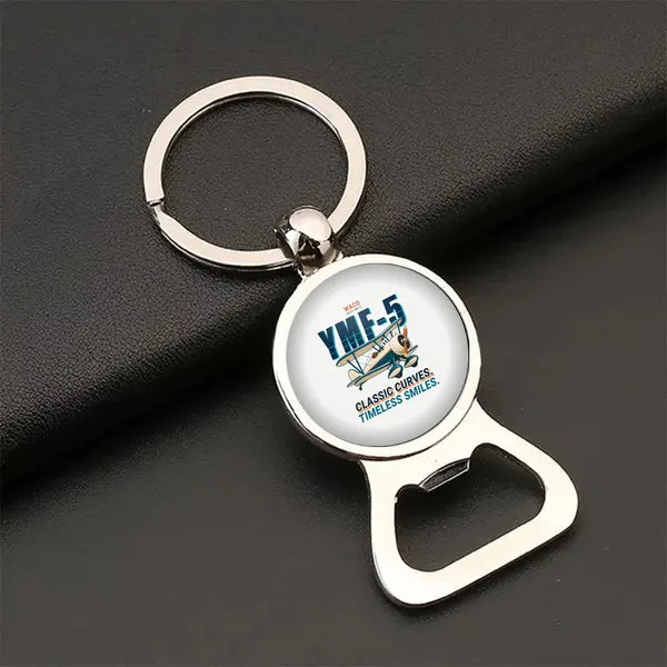 Waco YMF-5 - Cartoon - Bottle Opener Key Chain - White