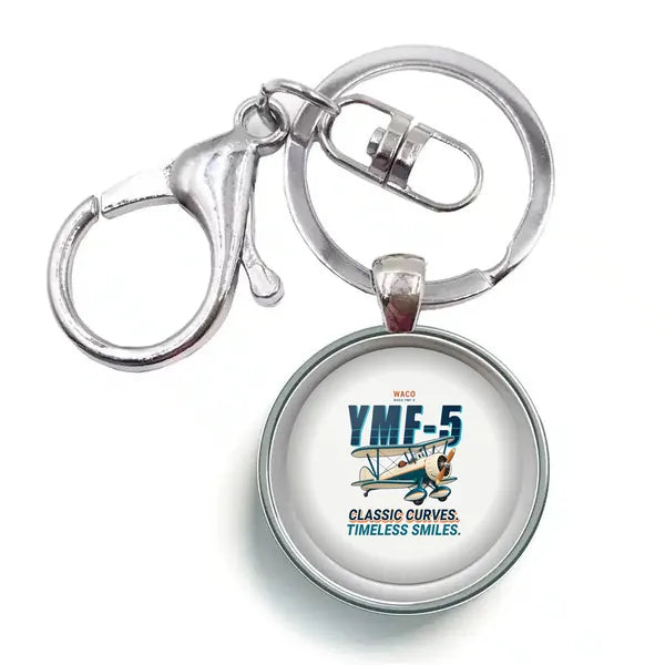 Waco YMF-5 - Cartoon - Circle Key Chain - White