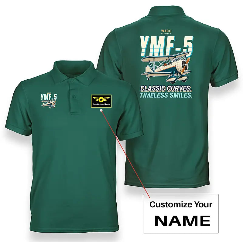 Waco YMF-5 - Cartoon - Double-Side Polo - Green + Name