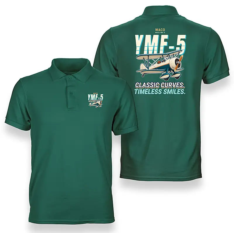 Waco YMF-5 - Cartoon - Double-Side Polo - Green