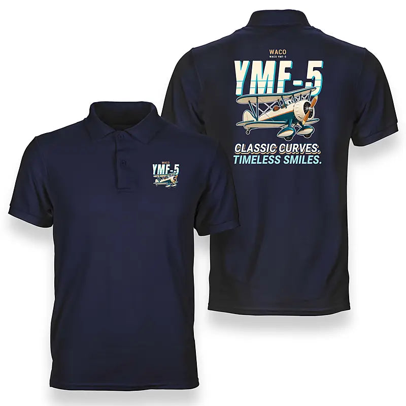 Waco YMF-5 - Cartoon - Double-Side Polo - Navy Blue