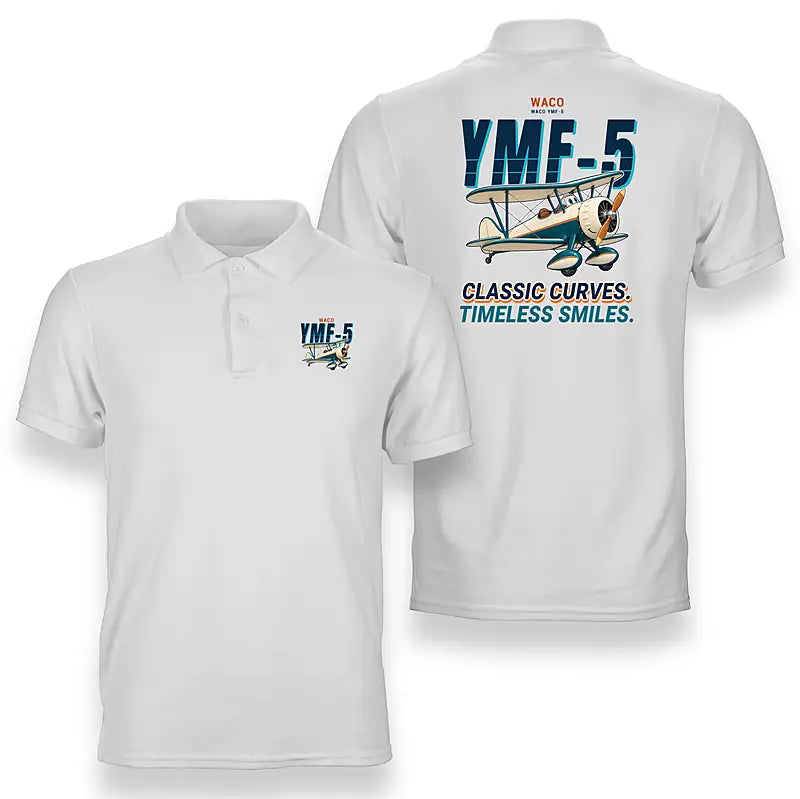 Waco YMF-5 - Cartoon - Double-Side Polo - White