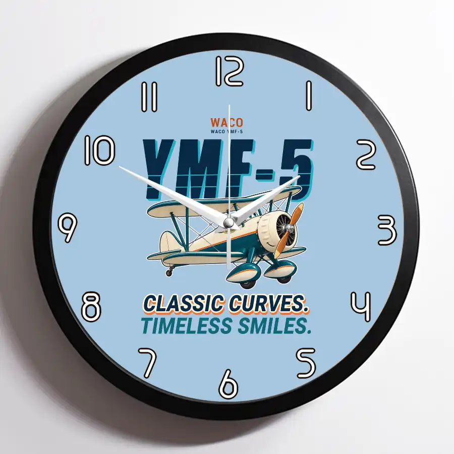 Waco YMF-5 - Cartoon - Framed - Light Blue
