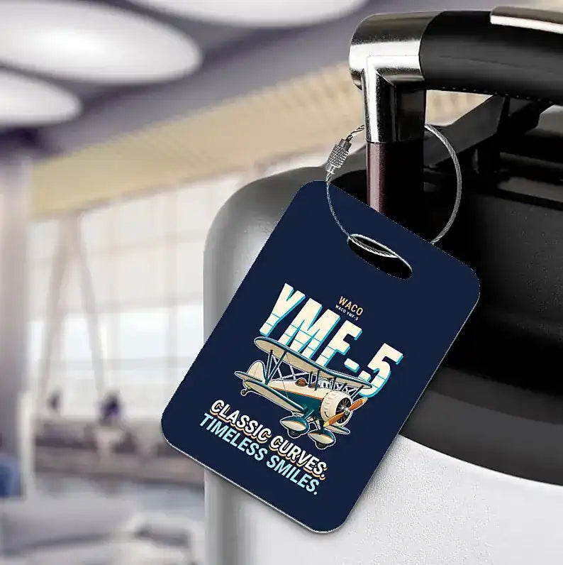 Waco YMF-5 - Cartoon - Luggage Tag - Navy Blue