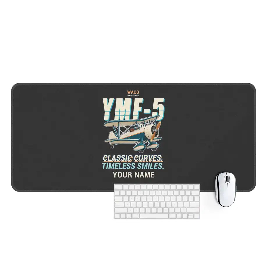 Waco YMF-5 - Cartoon + Name - Desk Mat - Black