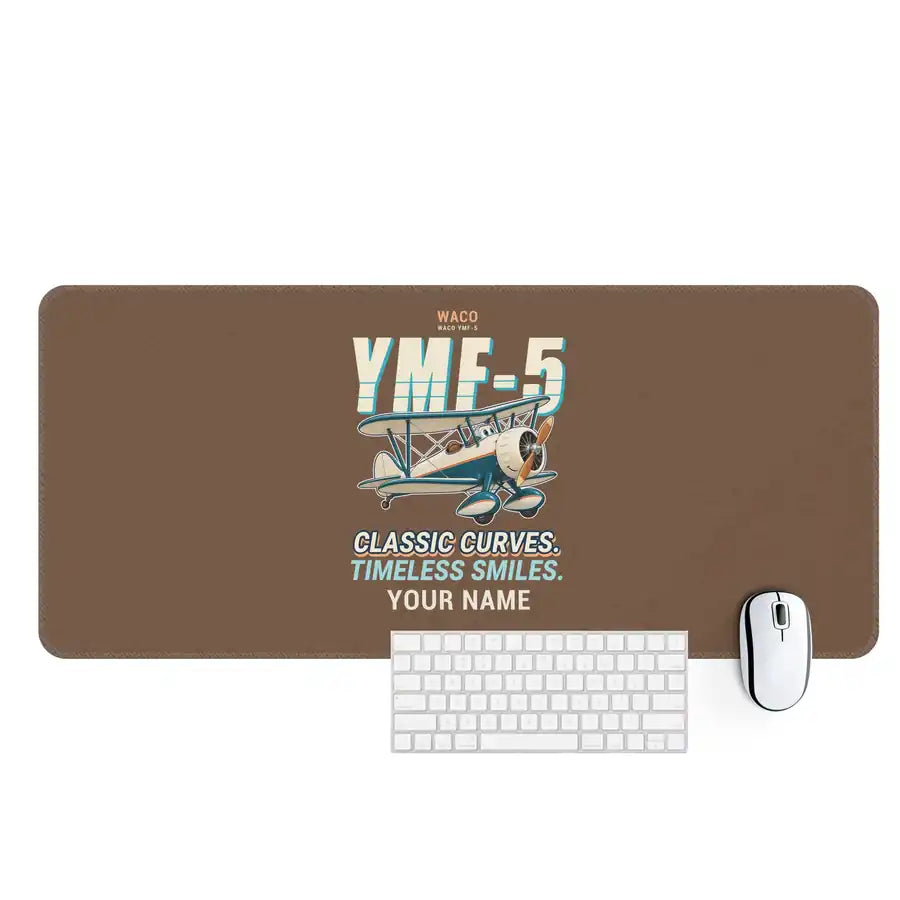 Waco YMF-5 - Cartoon + Name - Desk Mat - Brown