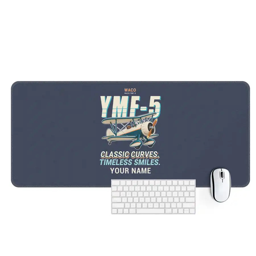 Waco YMF-5 - Cartoon + Name - Desk Mat - Navy Blue