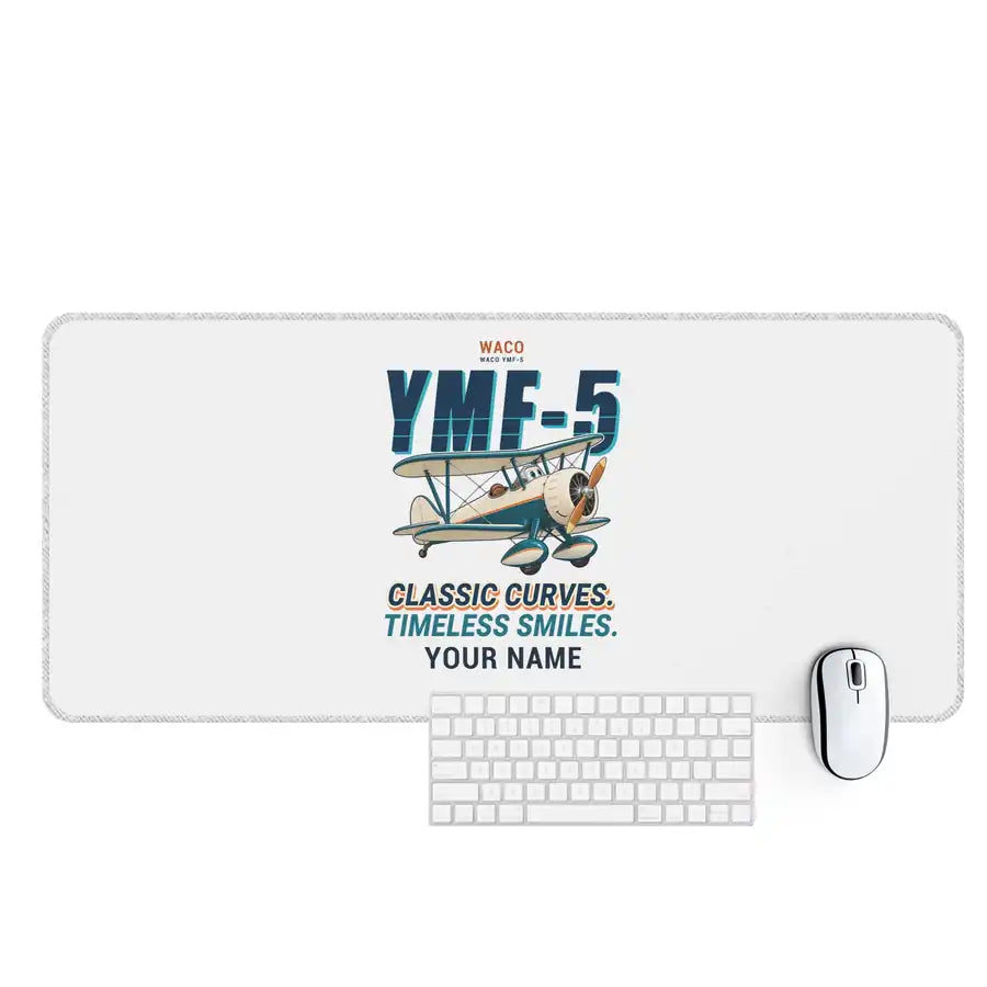 Waco YMF-5 - Cartoon + Name - Desk Mat - White