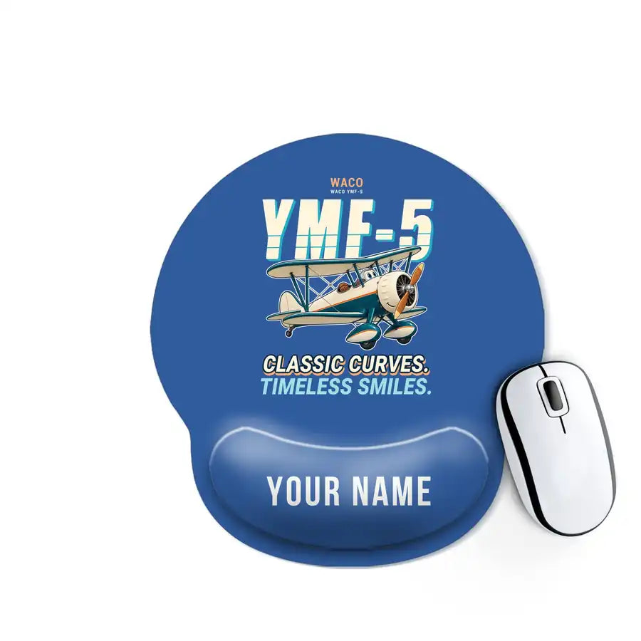 Waco YMF-5 - Cartoon + Name - Ergonomic Mouse Pad - Blue
