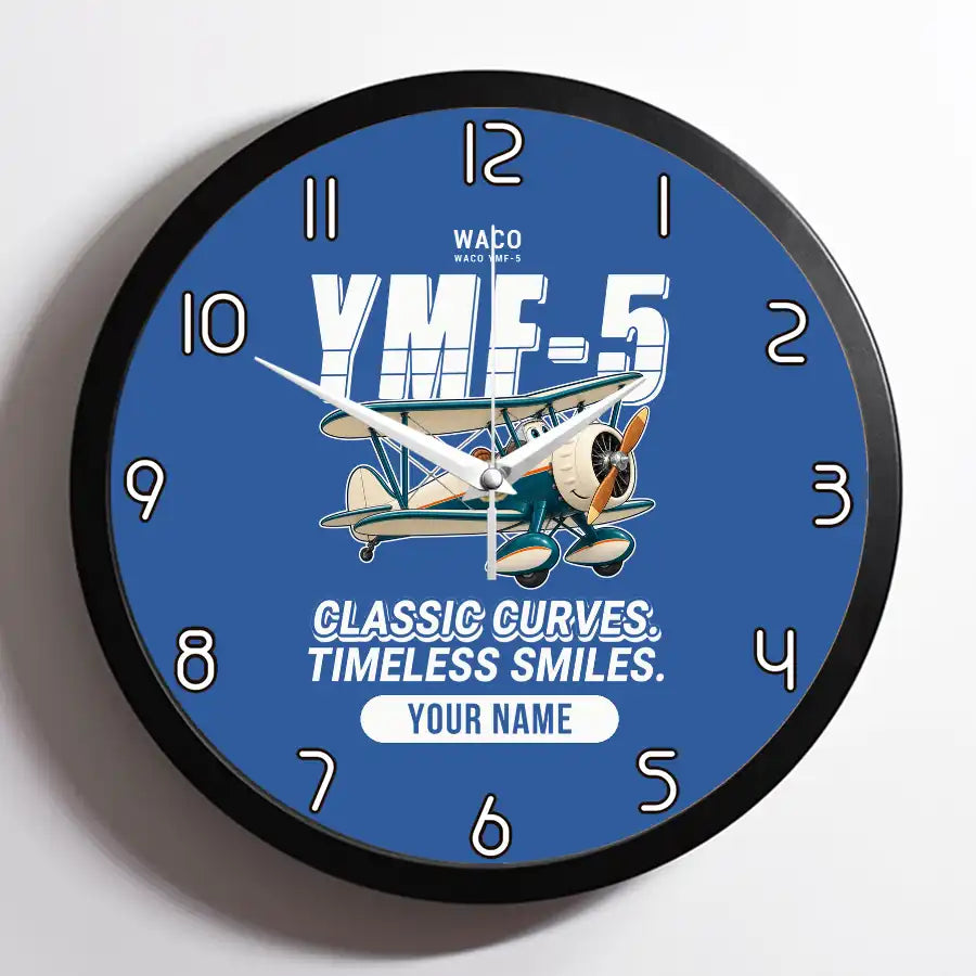 Waco YMF-5 - Cartoon + Name - Framed - Blue