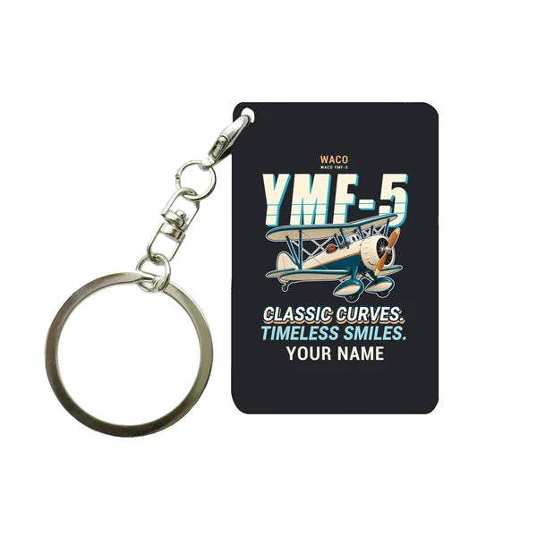 Waco YMF-5 - Cartoon + Name - Key Chain - Black