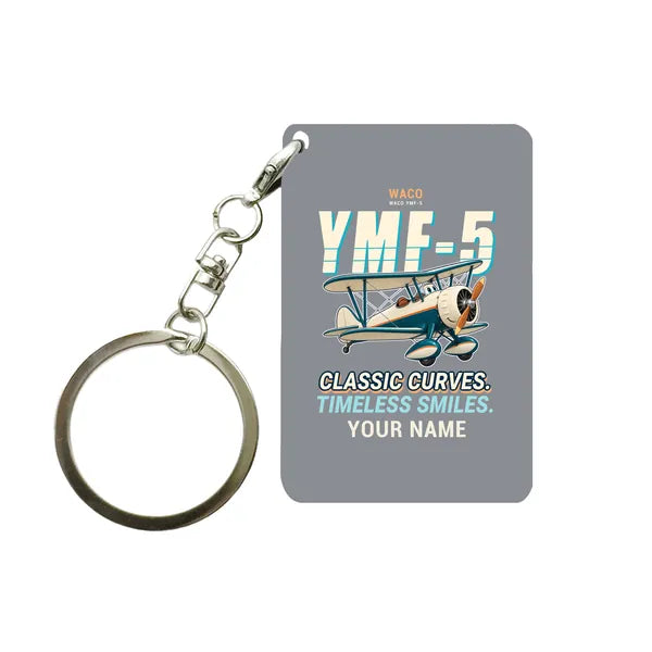 Waco YMF-5 - Cartoon + Name - Key Chain - Gray