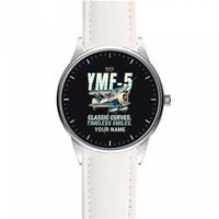 Thumbnail for Waco YMF-5 - Cartoon + Name - Leather Strap - White Leather Strap