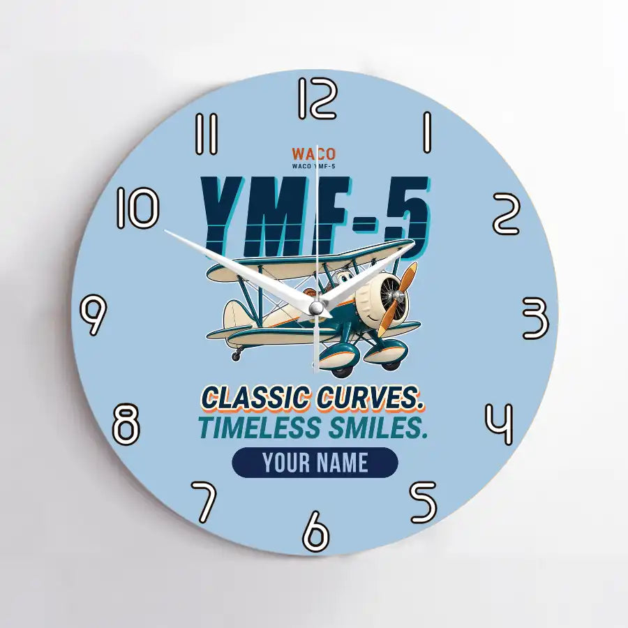 Waco YMF-5 - Cartoon + Name - No Frame - Light Blue