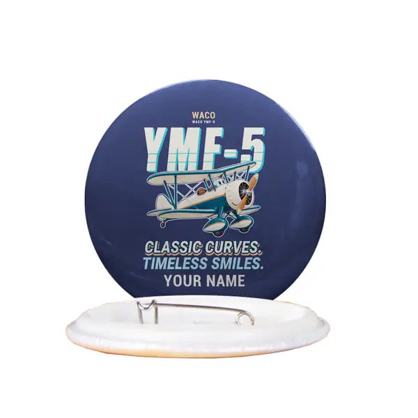 Waco YMF-5 - Cartoon + Name - Pin - Navy Blue