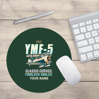 Thumbnail for Waco YMF-5 - Cartoon + Name - Round Mouse Pad - Dark Green