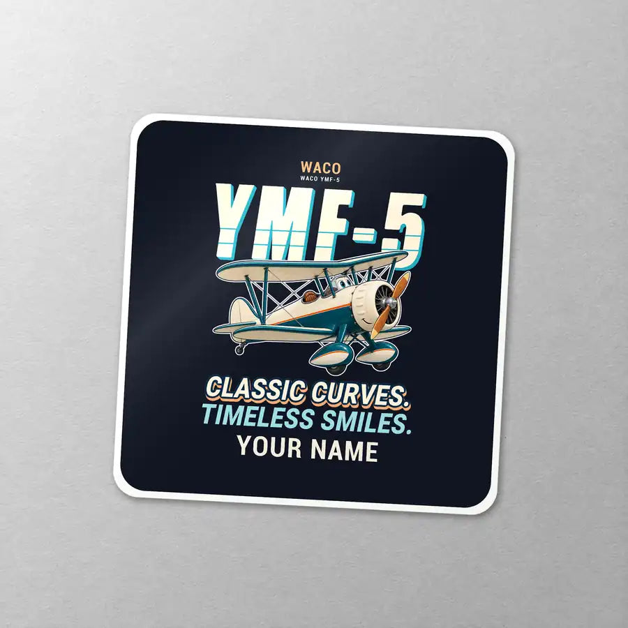 Waco YMF-5 - Cartoon + Name - Square Sticker - Close-up