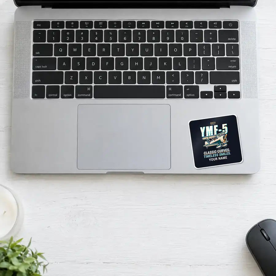 Waco YMF-5 - Cartoon + Name - Square Sticker - Laptop
