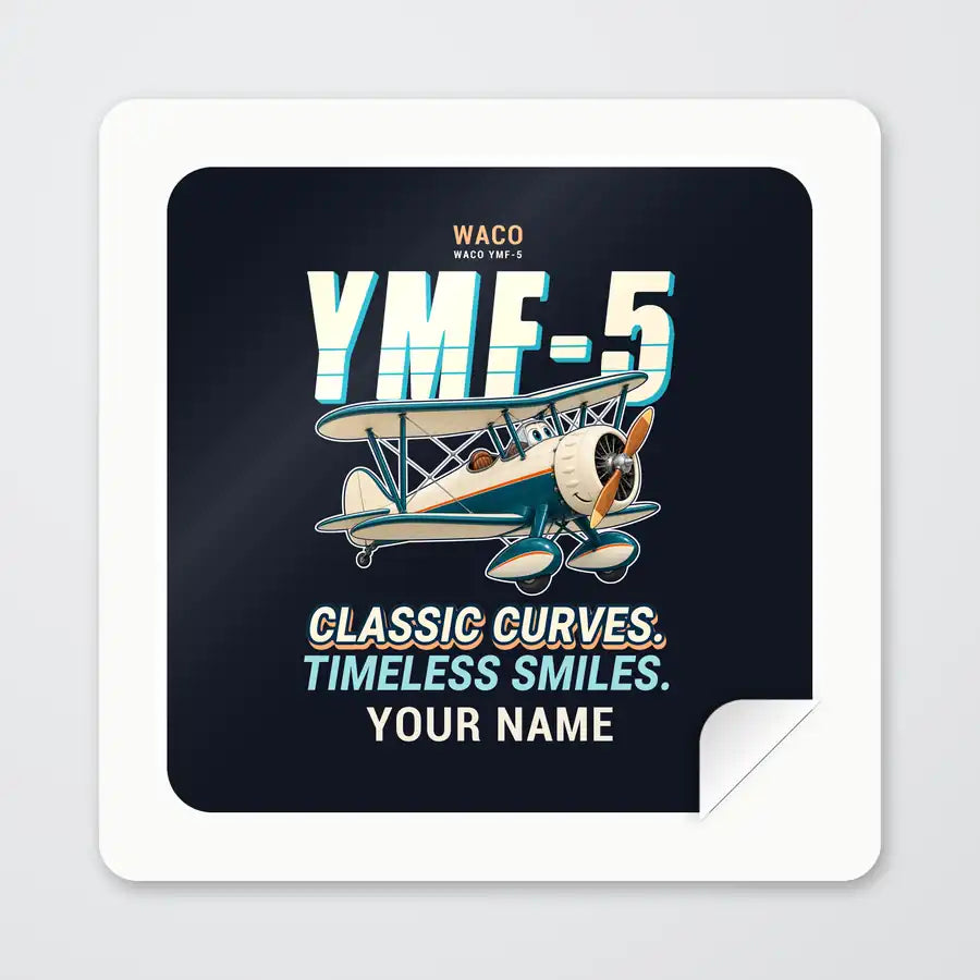 Waco YMF-5 - Cartoon + Name - Square Sticker - Peel