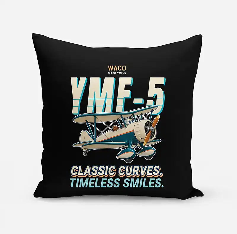Waco YMF-5 - Cartoon - Pillow - Black