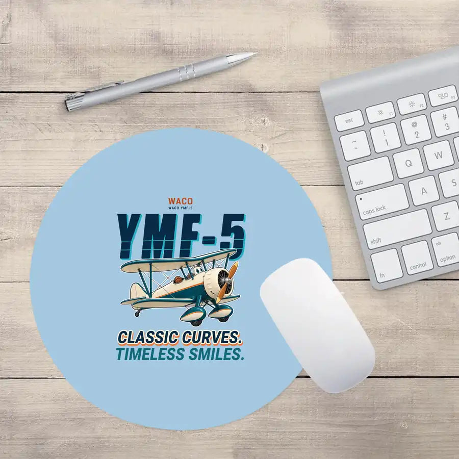 Waco YMF-5 - Cartoon - Round Mouse Pad - Light Blue