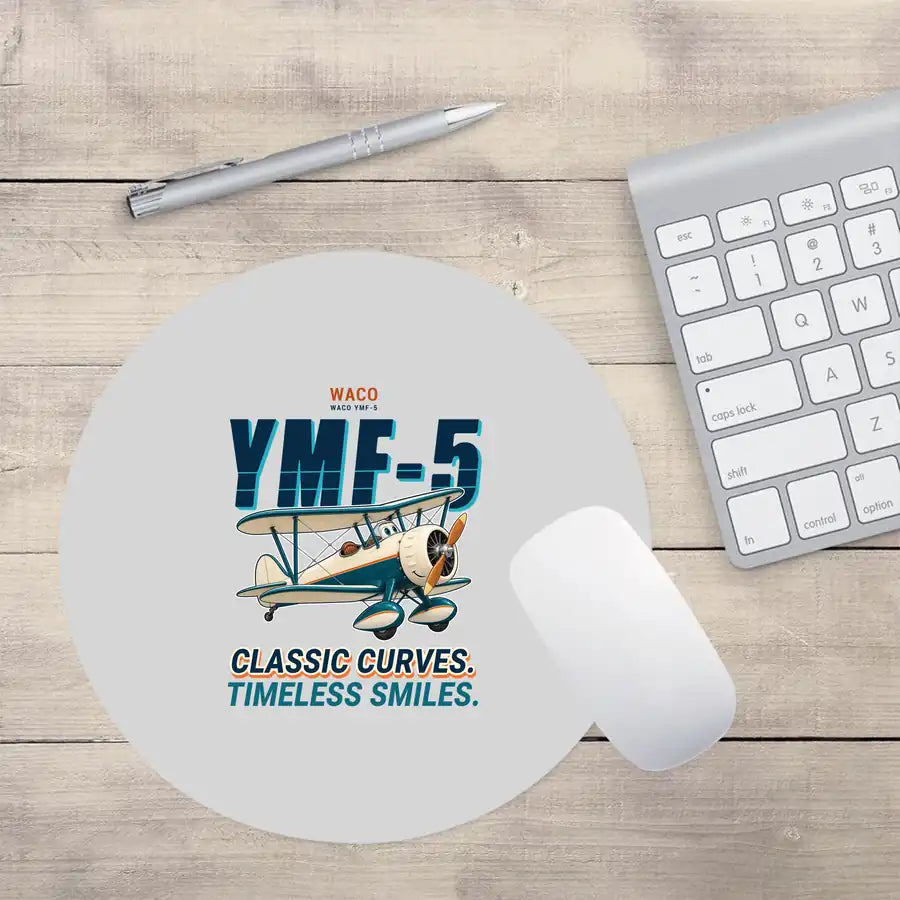 Waco YMF-5 - Cartoon - Round Mouse Pad - Light Gray
