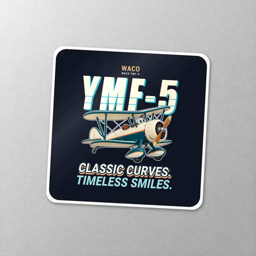 Waco YMF-5 - Cartoon - Square Sticker - Close-up