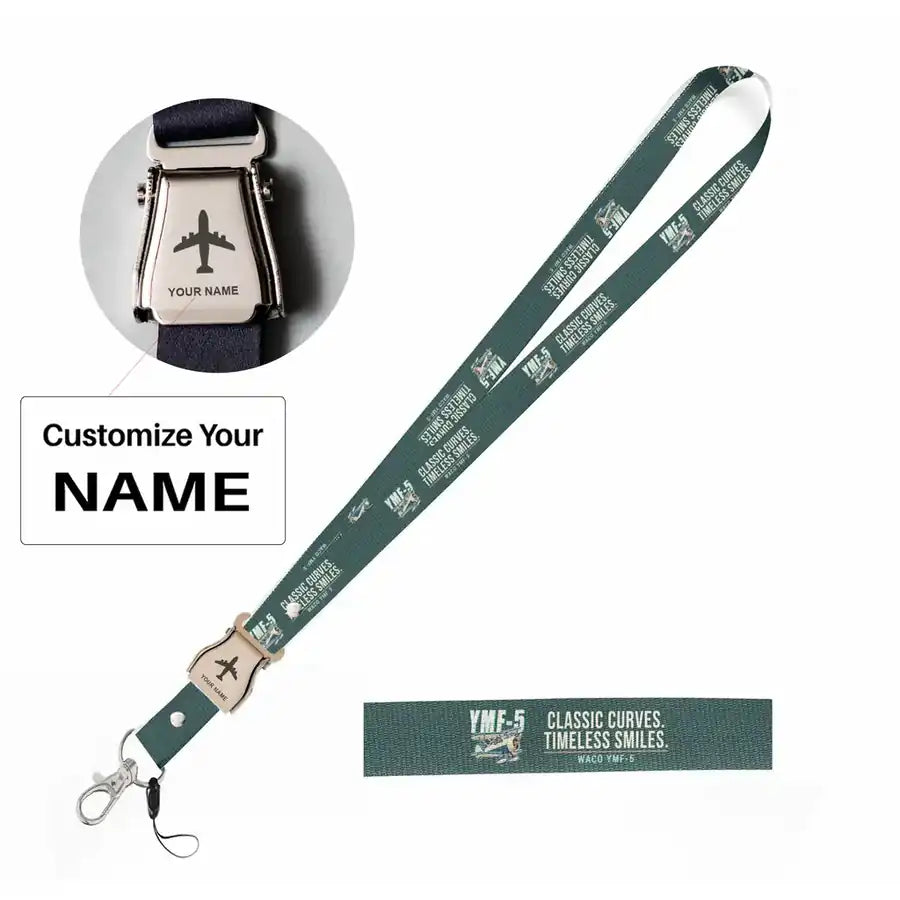 Waco YMF-5 Lanyard & ID Holders seat belt lanyard - Cartoon - Dark Green with name