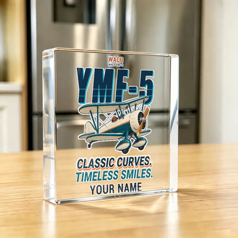 Waco YMF-5 - Crystal Ornament - Cartoon + Name - Kitchen
