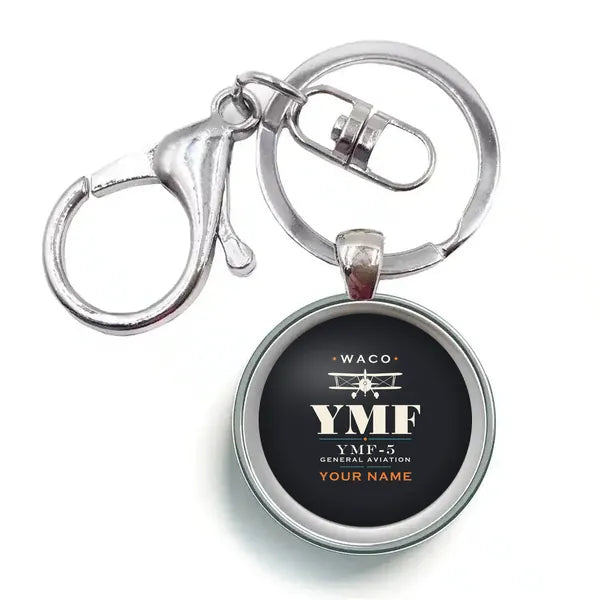 Waco YMF-5 - Heritage + Name - Circle Key Chain - Black