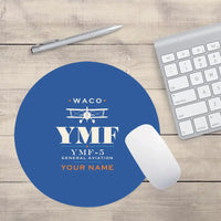 Thumbnail for Waco YMF-5 - Heritage + Name - Round Mouse Pad - Blue