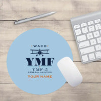 Thumbnail for Waco YMF-5 - Heritage + Name - Round Mouse Pad - Light Blue