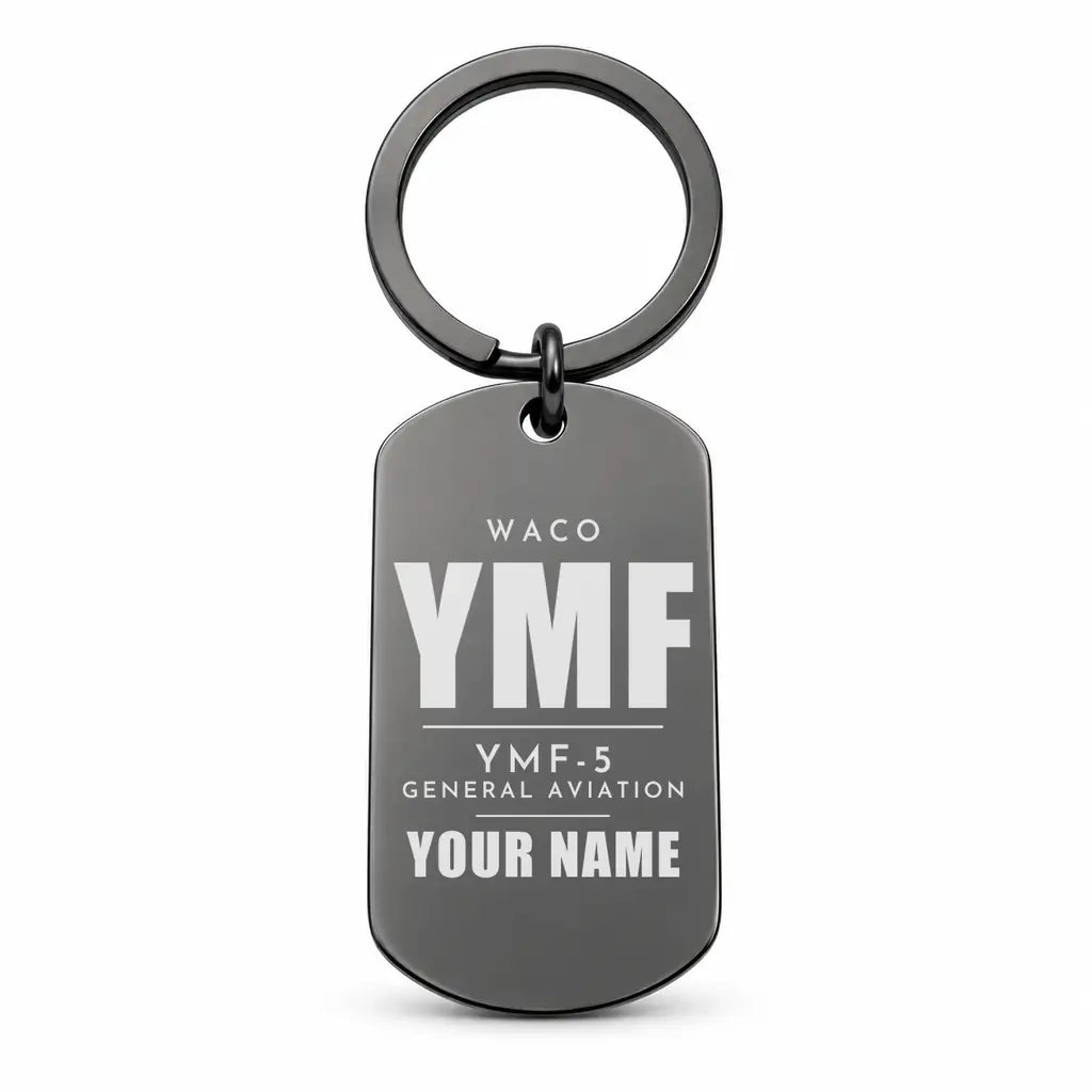 Waco YMF-5 - Key Chain - Tag + Name - Black