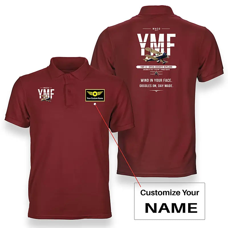 Waco YMF-5 - Original - Double-Side Polo - Red + Name