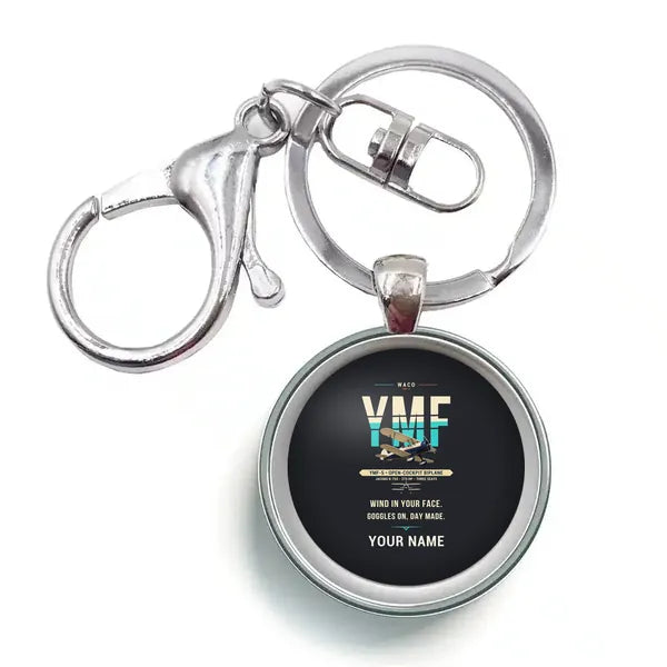 Waco YMF-5 - Original + Name - Circle Key Chain - Black
