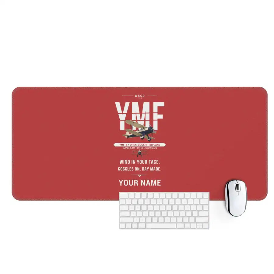 Waco YMF-5 - Original + Name - Desk Mat - Red