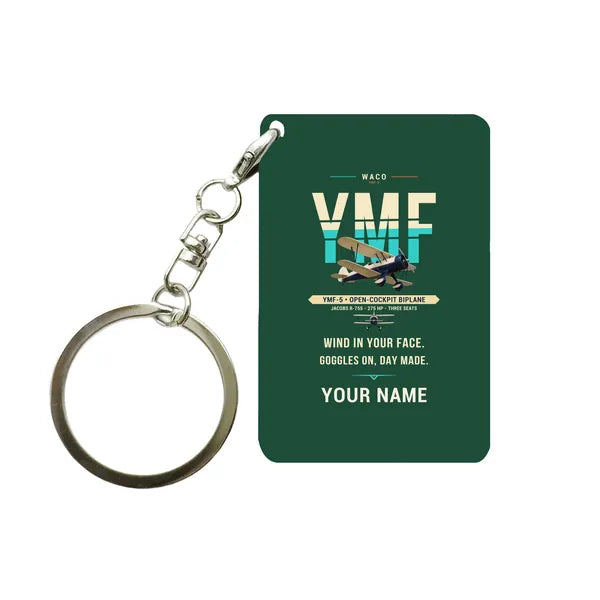 Waco YMF-5 - Original + Name - Key Chain - Dark Green