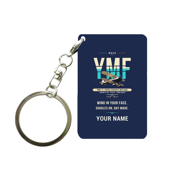 Waco YMF-5 - Original + Name - Key Chain - Navy Blue