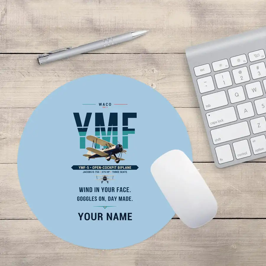 Waco YMF-5 - Original + Name - Round Mouse Pad - Light Blue