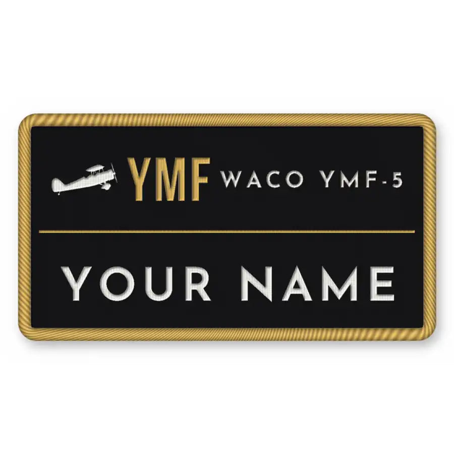 Waco YMF-5 Patches - Rectangle + Name - Black Gold