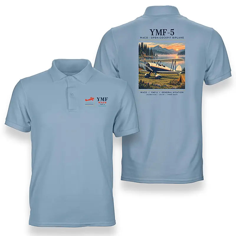 Waco YMF-5 - Poster - Double-Side Polo - Light Blue