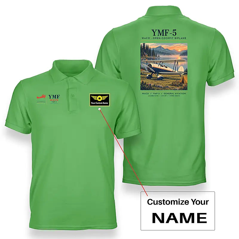 Waco YMF-5 - Poster - Double-Side Polo - Light Green + Name