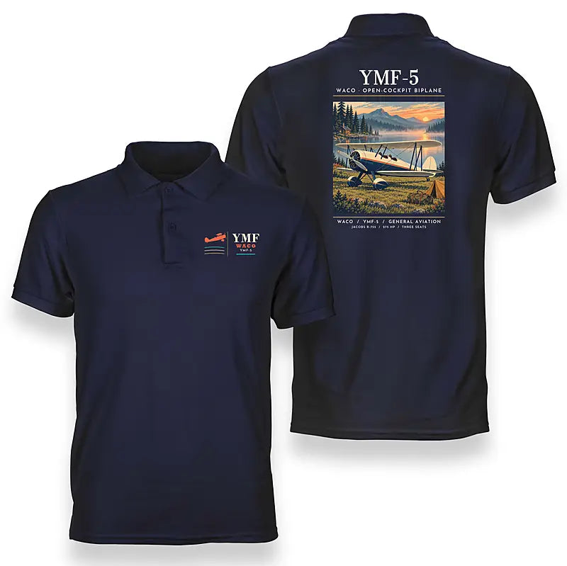 Waco YMF-5 - Poster - Double-Side Polo - Navy Blue