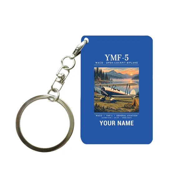 Waco YMF-5 - Poster + Name - Key Chain - Blue