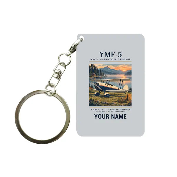 Waco YMF-5 - Poster + Name - Key Chain - Light Gray