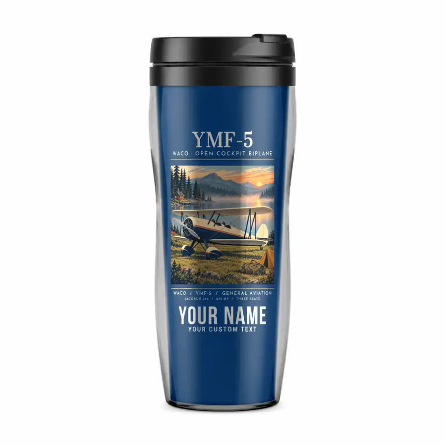 Waco YMF-5 - Poster + Name - Plastic (No Holder) - Blue
