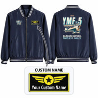Thumbnail for Waco YMF-5 Stylish Jackets - Baseball Collar - Cartoon + Name - Navy Blue