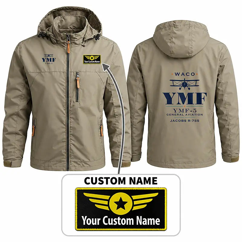 Waco YMF-5 Stylish Jackets - Hooded Windbreaker - Heritage + Name - Khaki